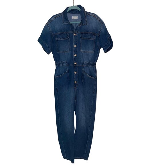 We The Free Jumpsuit Size Large Blue Marci Denim Coveralls Short Sleeve - Picture 1 of 12